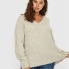 Τοπ 10 💯 Vero Moda Curve Γυναίκες Πουλόβερ Crewlefile 10238344 Μπεζ Regular Fit 🔔