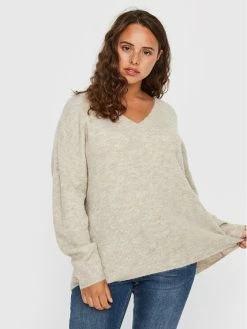 Τοπ 10 💯 Vero Moda Curve Γυναίκες Πουλόβερ Crewlefile 10238344 Μπεζ Regular Fit 🔔