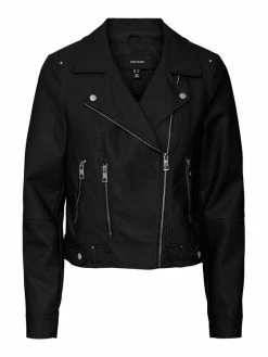 Το φθηνότερο 🌟 Vero Moda Curve Γυναίκες Δερμάτινα Μπουφάν Μπουφάν δερμάτινο Ally 10276319 Μαύρο Regular Fit 😉