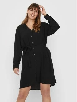 ΧΟΝΔΡΙΚΟ ΕΜΠΟΡΙΟ 🎁 Vero Moda Curve Γυναίκες Φορέματα σε Στυλ Πουκάμισο & Σεμιζιέ Φόρεμα πουκάμισο Saga 10245512 Μαύρο Regular Fit 😍