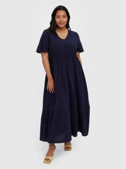 Συμφωνίες ⌛ Vero Moda Curve Γυναίκες Καθημερινά Φορέματα Φόρεμα καθημερινό Mavis 10267042 Σκούρο μπλε Regular Fit 🥰