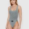 Η καλύτερη συμφωνία 👏 Calvin Klein Swimwear Γυναίκες Ολόσωμα Μαγιό Μαγιό Racer KW0KW01639 Γκρι 🛒