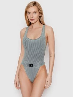 Η καλύτερη συμφωνία 👏 Calvin Klein Swimwear Γυναίκες Ολόσωμα Μαγιό Μαγιό Racer KW0KW01639 Γκρι 🛒