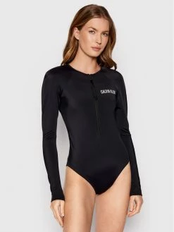 Νέος 🔥 Calvin Klein Swimwear Γυναίκες Ολόσωμα Μαγιό Μαγιό Rash Guard KW0KW01596 Μαύρο 🧨