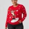Συμφωνίες 🔥 Vero Moda Curve Γυναίκες Πουλόβερ Rudolf 10279523 Κόκκινο Relaxed Fit 💯