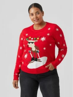 Συμφωνίες 🔥 Vero Moda Curve Γυναίκες Πουλόβερ Rudolf 10279523 Κόκκινο Relaxed Fit 💯