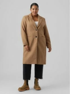 Ολοκαίνουργιο ✔️ Vero Moda Curve Γυναίκες Μεταβατικά Παλτά Μάλλινο παλτό Blaza 10276365 Καφέ Regular Fit 🥰
