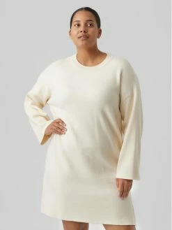 Η καλύτερη συμφωνία 👏 Vero Moda Curve Γυναίκες Πλεκτά Φορέματα Φόρεμα υφασμάτινο Gold 10279542 Μπεζ Regular Fit 💯